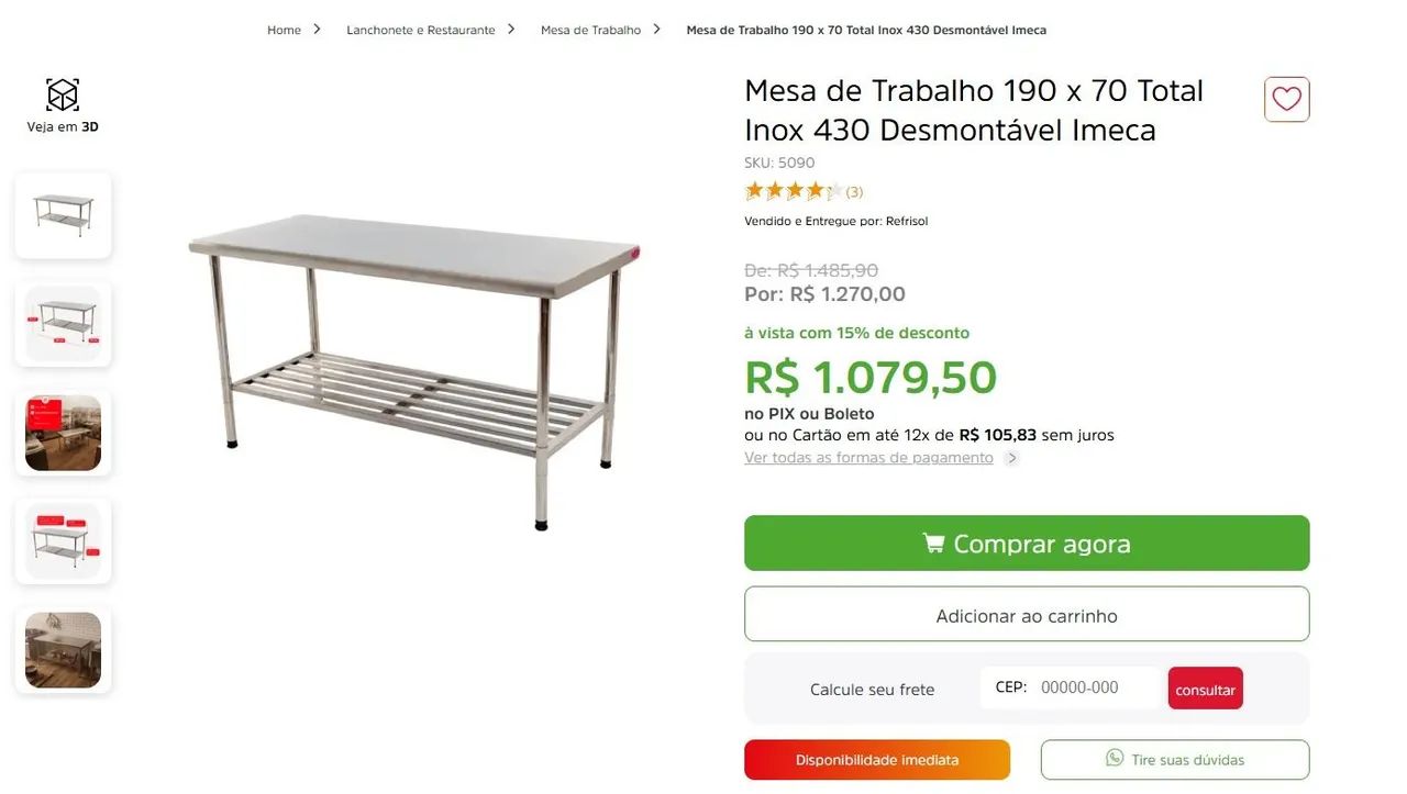 Bancada / Mesa Inox 1,90 x 70 - Foto 3