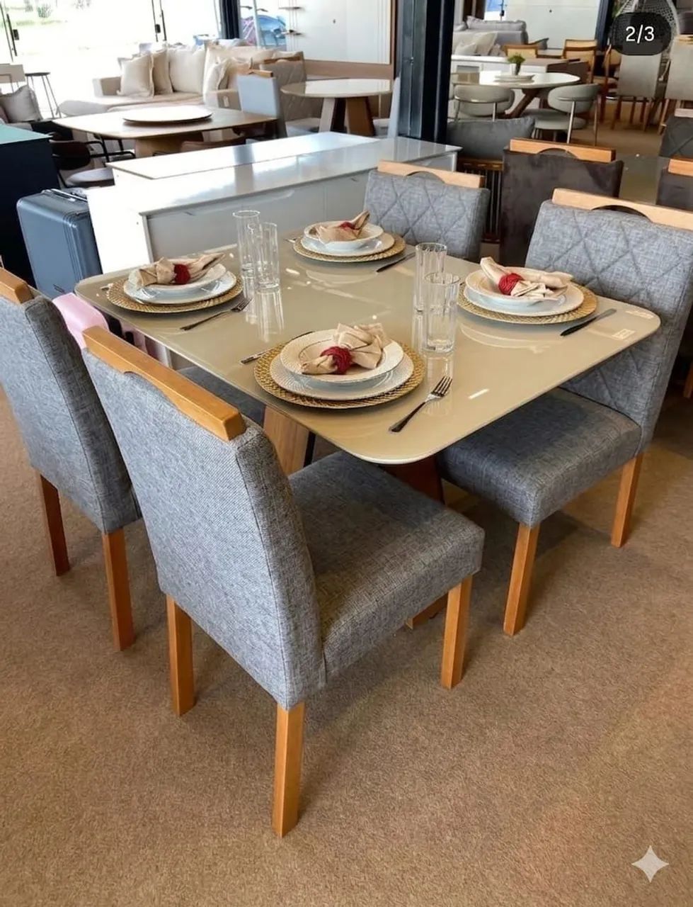 ? _*CONJUNTO DE MESA CELESTE 4 LUGARES VELUDO ou LINHO* ?  - Foto 2