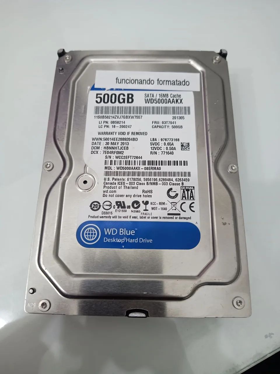 HD WD Blue 500GB SATA Funcionando e Formatado