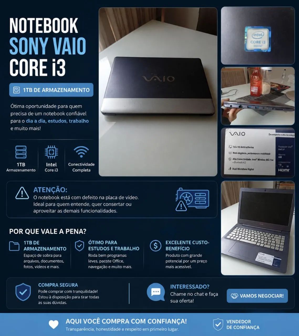 Notebook VAIO Core i3 1TB - Defeito na Placa de Vídeo