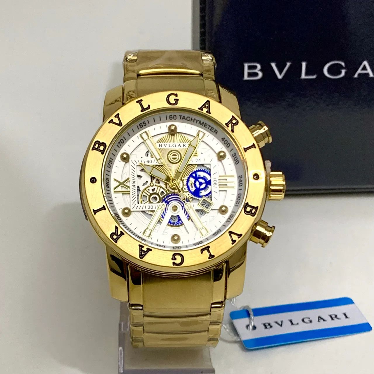 Relógio Bvlgari dourado branco novo + caixa 
