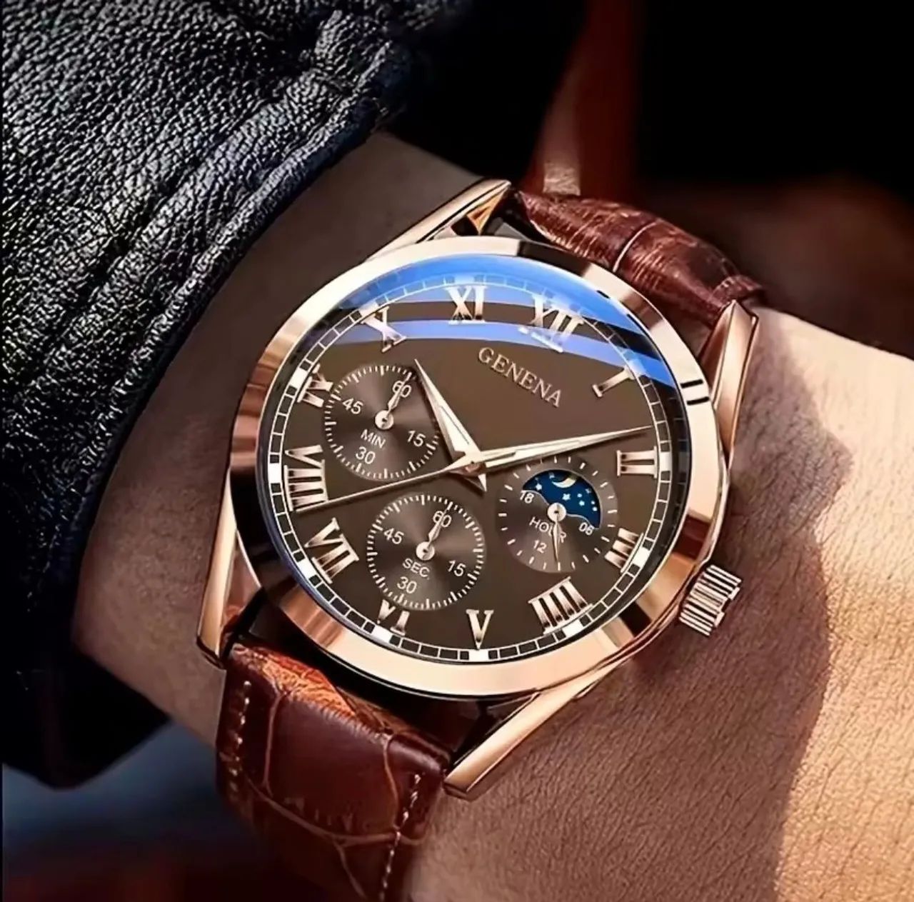 Relógio Masculino Geneva Quartz - Elegância e Sofisticação (Novo) - Foto 3
