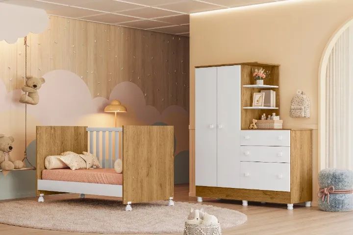 Jogo de Quarto para Bebe Guarda-roupa com Cômoda 4070 Doce Sonho - Foto 4