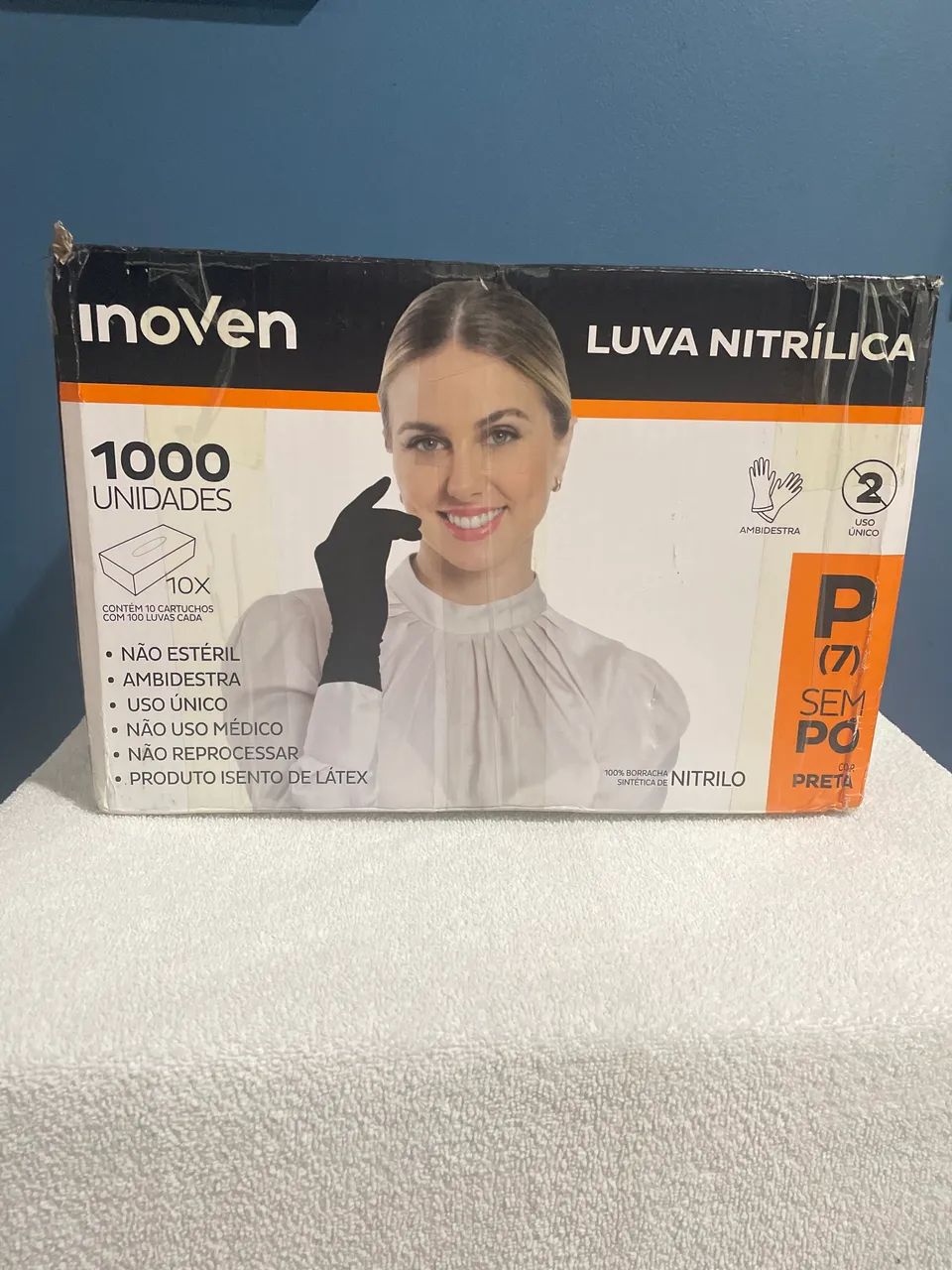 Kit 1000 unidades de luva nitrílica tamanho P sem pó na cor preta