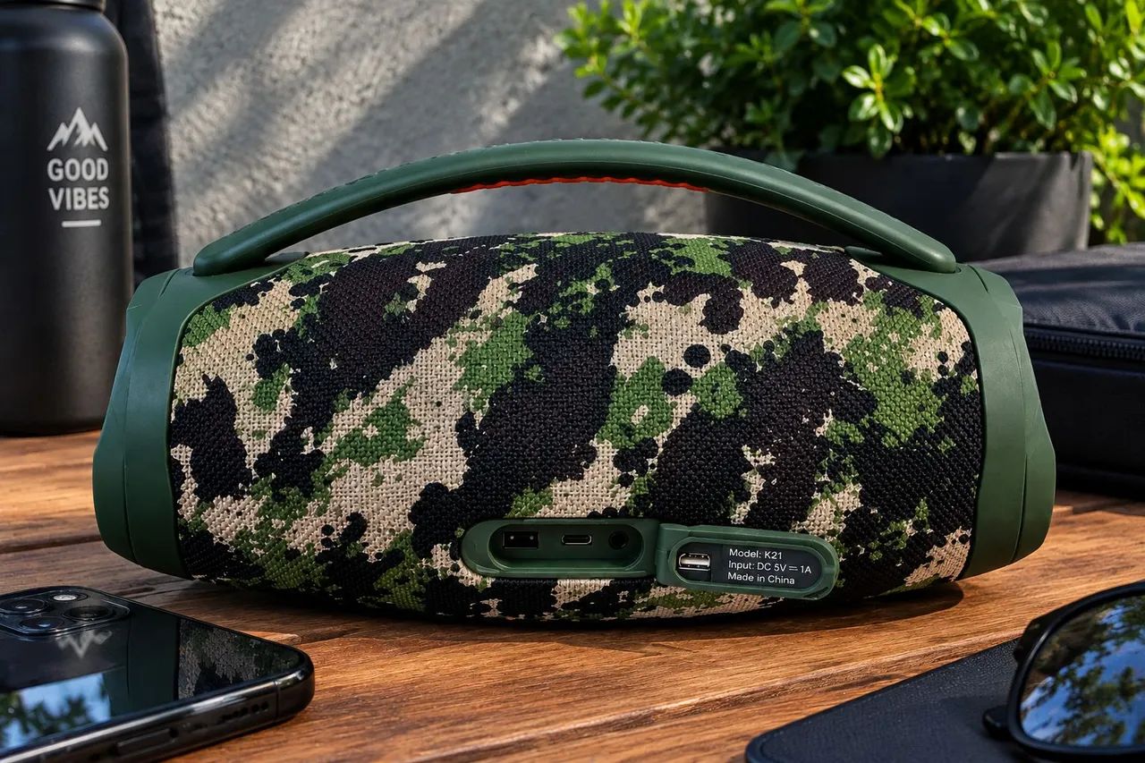 Caixa de som bombox bluetooth Bivolt verde camuflado 