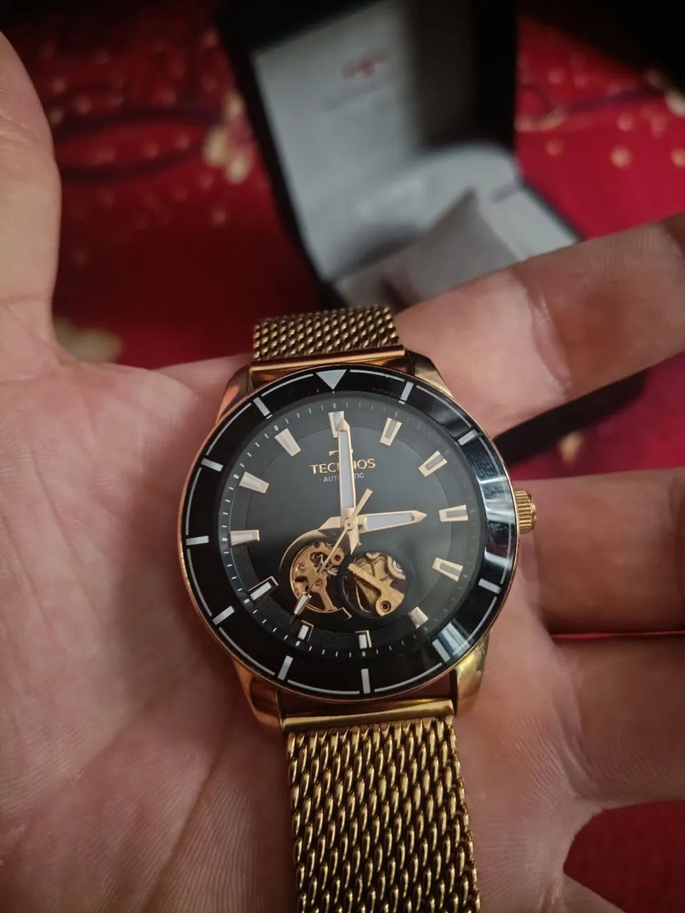 Relógio Technos Automático Dourado Pulseira Esteira / Mesh - Original - Foto 2