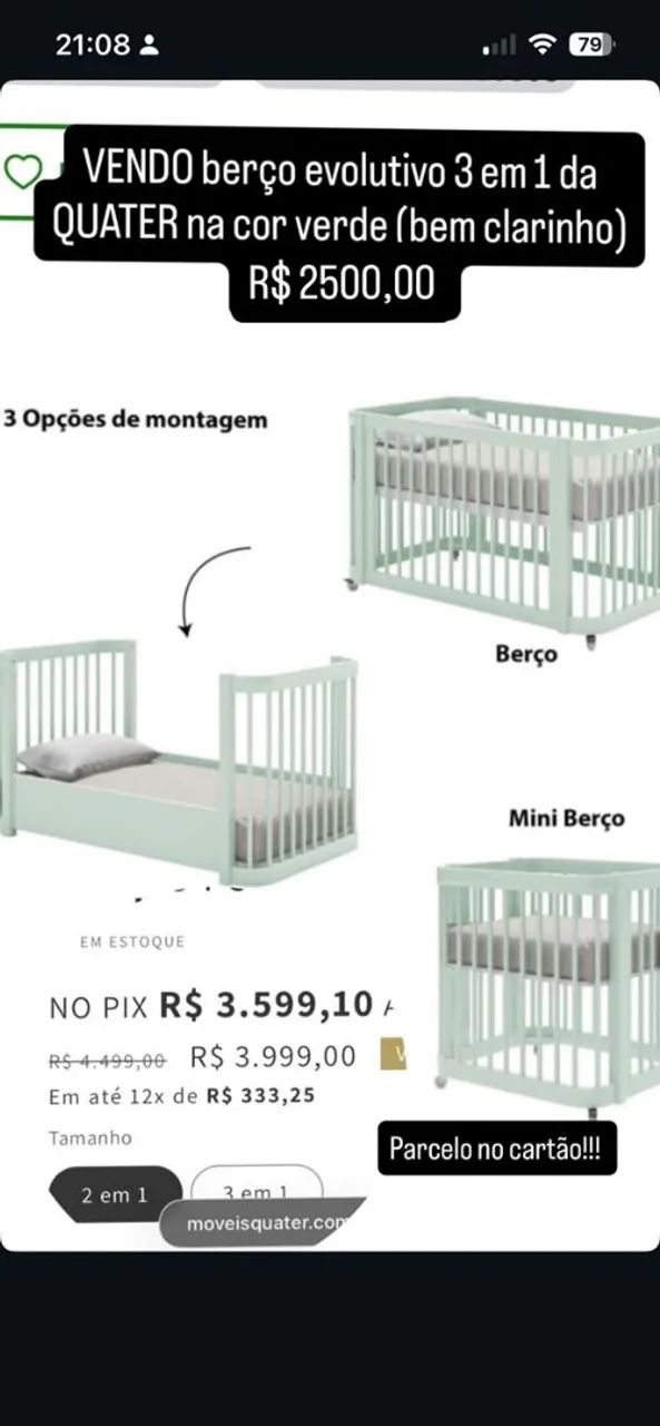 Berço infantil 3 em 1 
