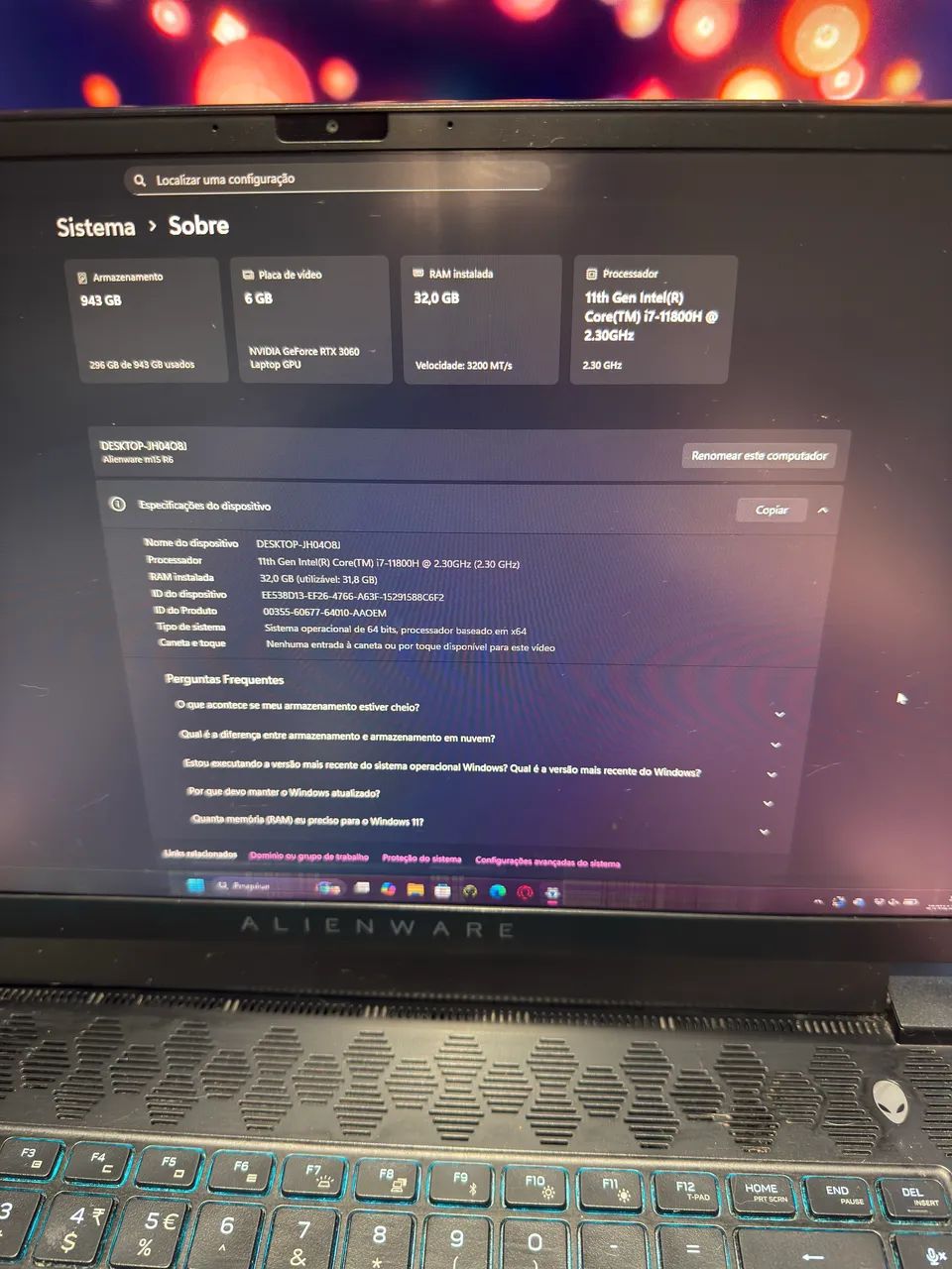 Notebook Alienware M15 32G RAM 1TB memória  - Foto 3