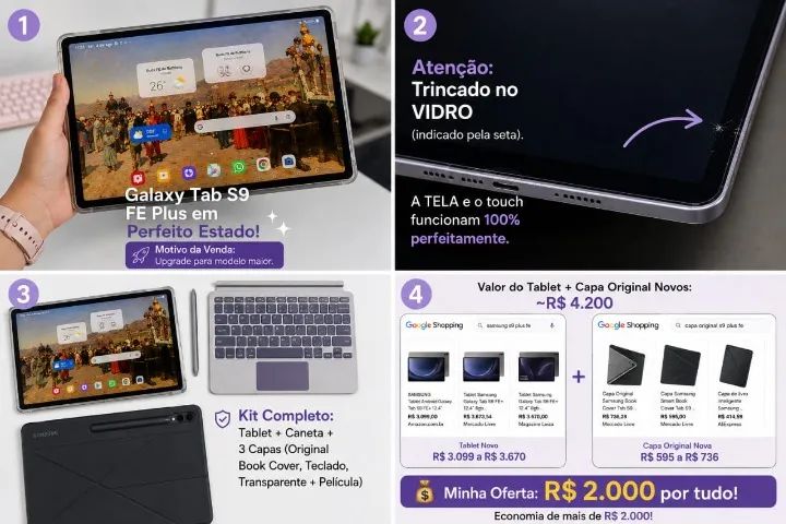 Tablet Samsung Galaxy Tab S9 plus FE com Spen (caneta)
