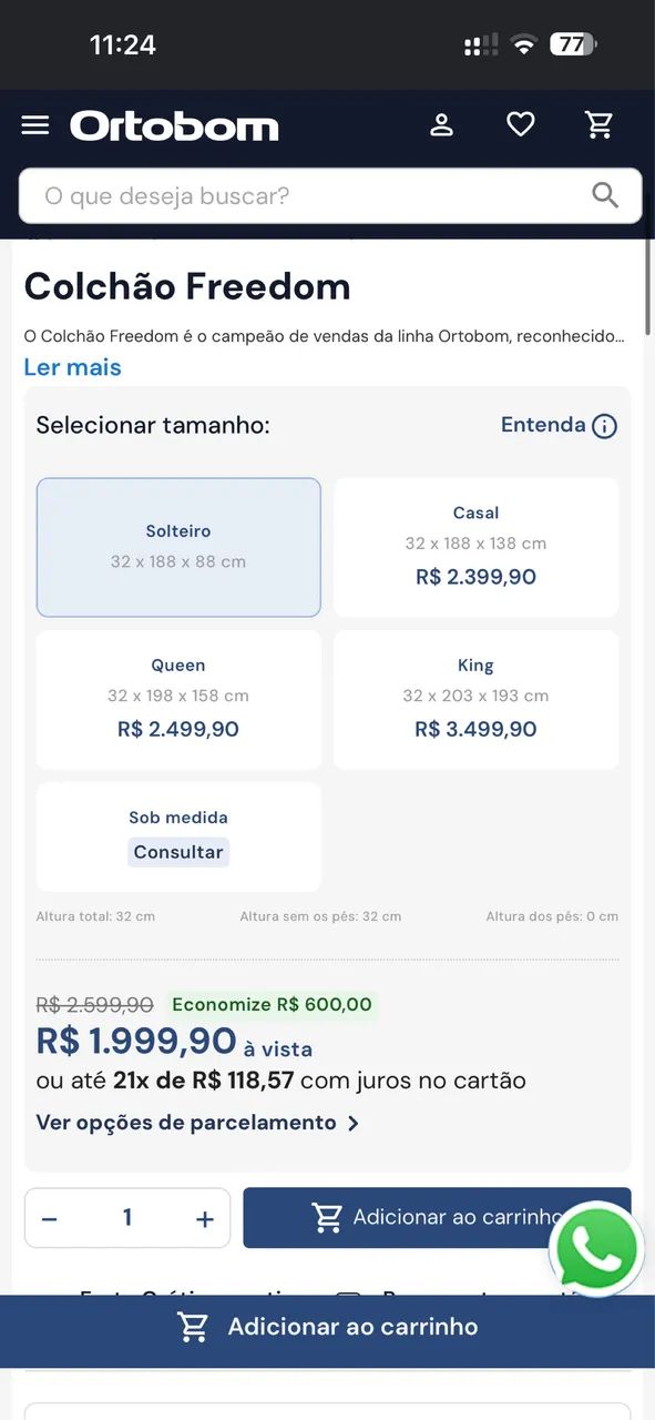 Colchão solteiro freedom ortobom excelente  - Foto 5