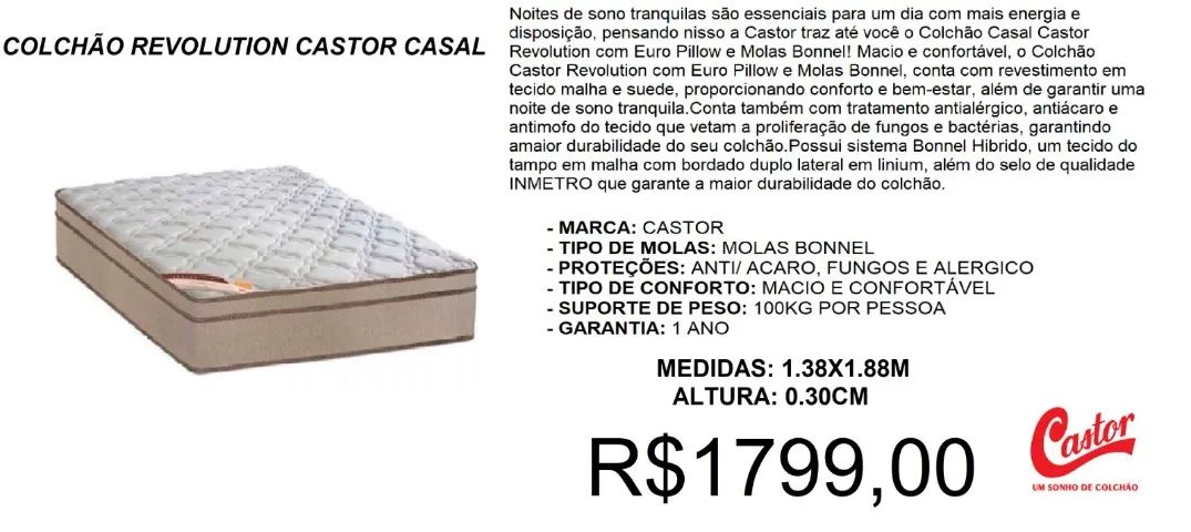 COLCHÃO CASAL CASTOR  MOLAS 30CM 