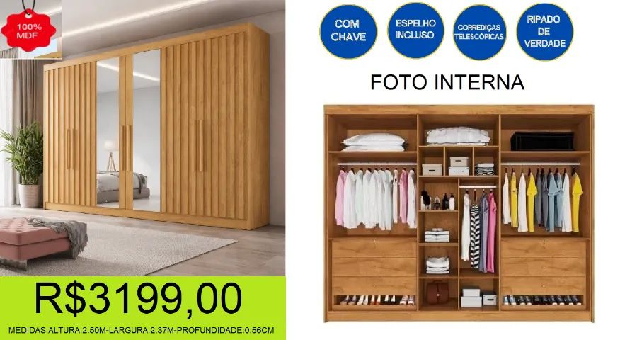 roupeiro - 100% mdf - compre hoje e receba em até 72 horas 