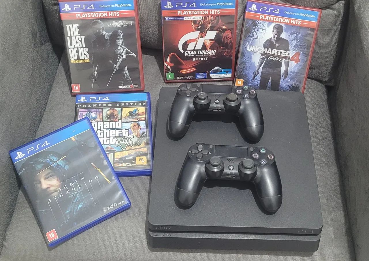 PS4 Slim SSD 2Tb + 2 controles + 5 jogos