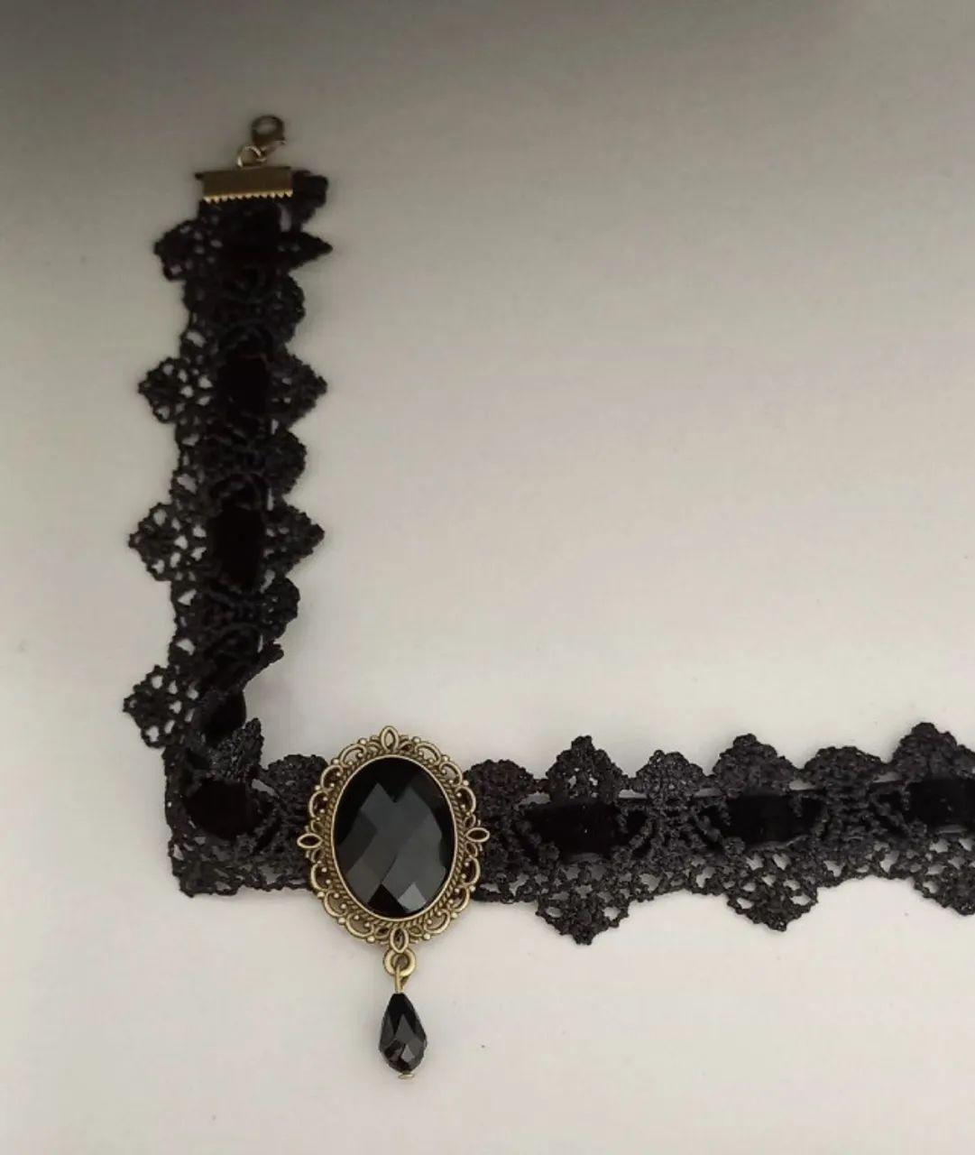 Gargantilha Preta de Renda com Camafeu Básico (novo) - Foto 2