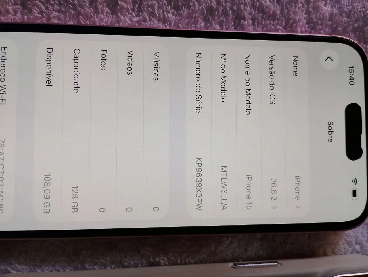 Disponível para venda. iPhone 15 128gb.