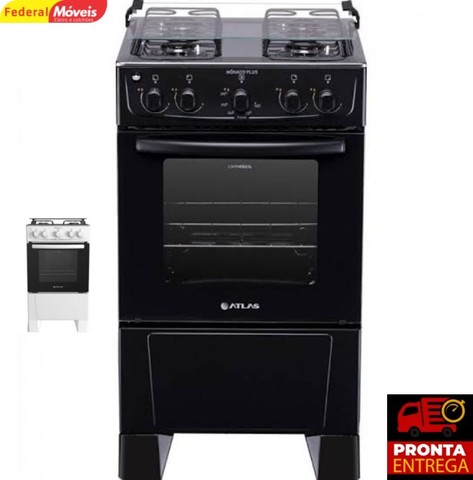 Fogão 4B Mônaco Plus com Mesa de Inox Preto/Branco - Fazemos Entrega - Promoção