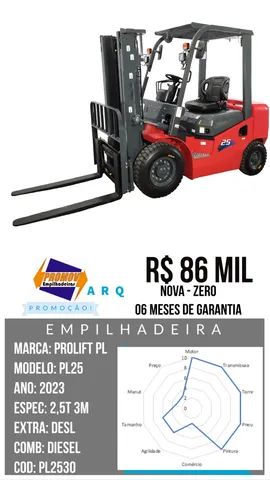 Empilhadeira NOVA ZERO Prolift 2,5t diesel