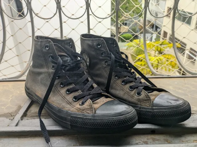 All Star Cano Alto Couro Preto, Tênis Feminino Converse Usado 82892210