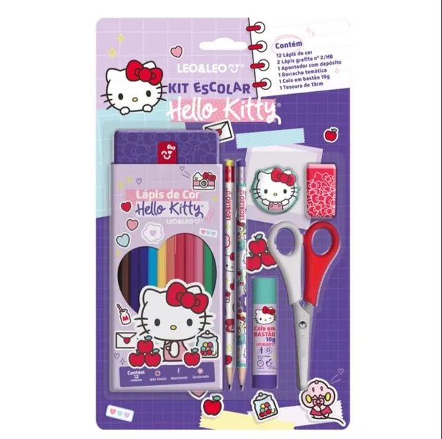 Kit Escolar Lápis De Cor 12 Cores Hello Kitty C/6 Kits - Artigos