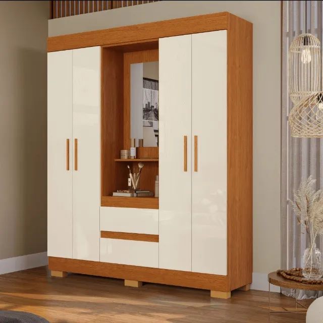 Guarda Roupa Isabely 4 Portas com Espelho e Pés (Novo)
