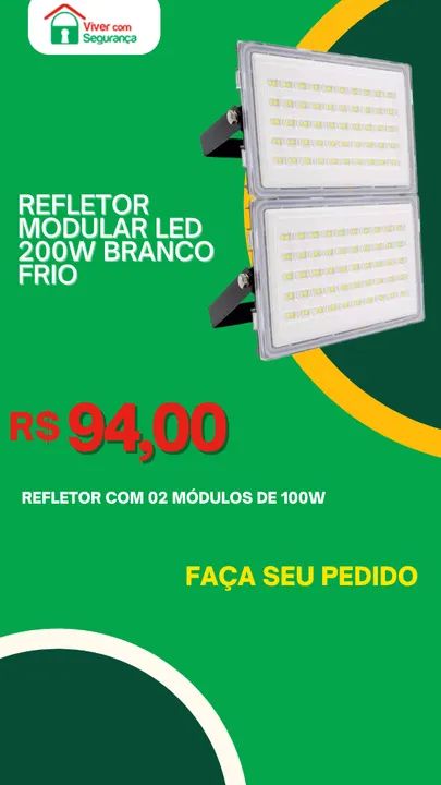 Refletor  Led Smd 200w (02 módulos de 100W) Luz  Ip66 - Branco Frio (6000K) Bivolt