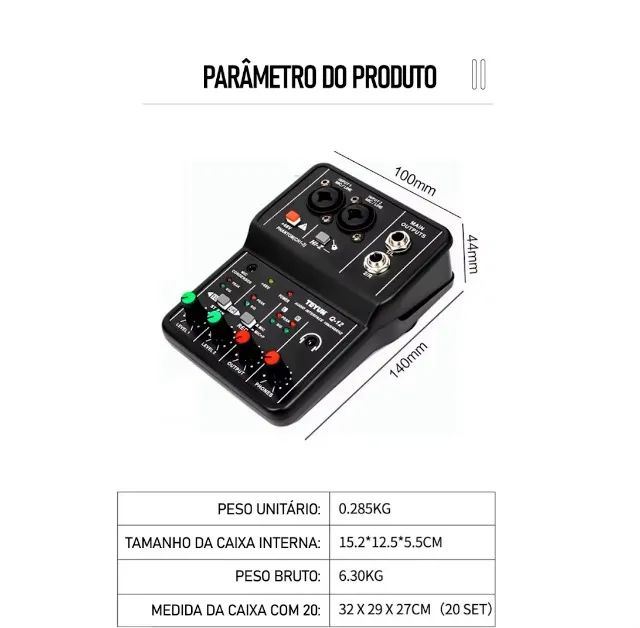 Mesa Interface de audio Gravação Mic Condenser Phanton power - Foto 4