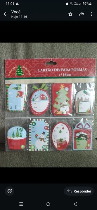 16 cartões De/Para de Natal novos