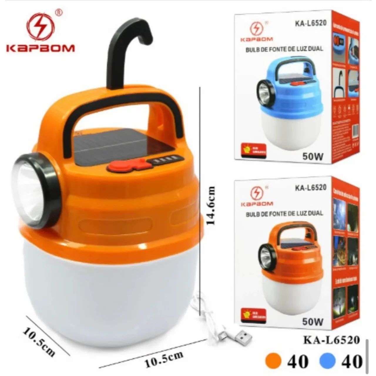 Lâmpada de Camping Solar com Luz Dual KAPBOM KA-L6520