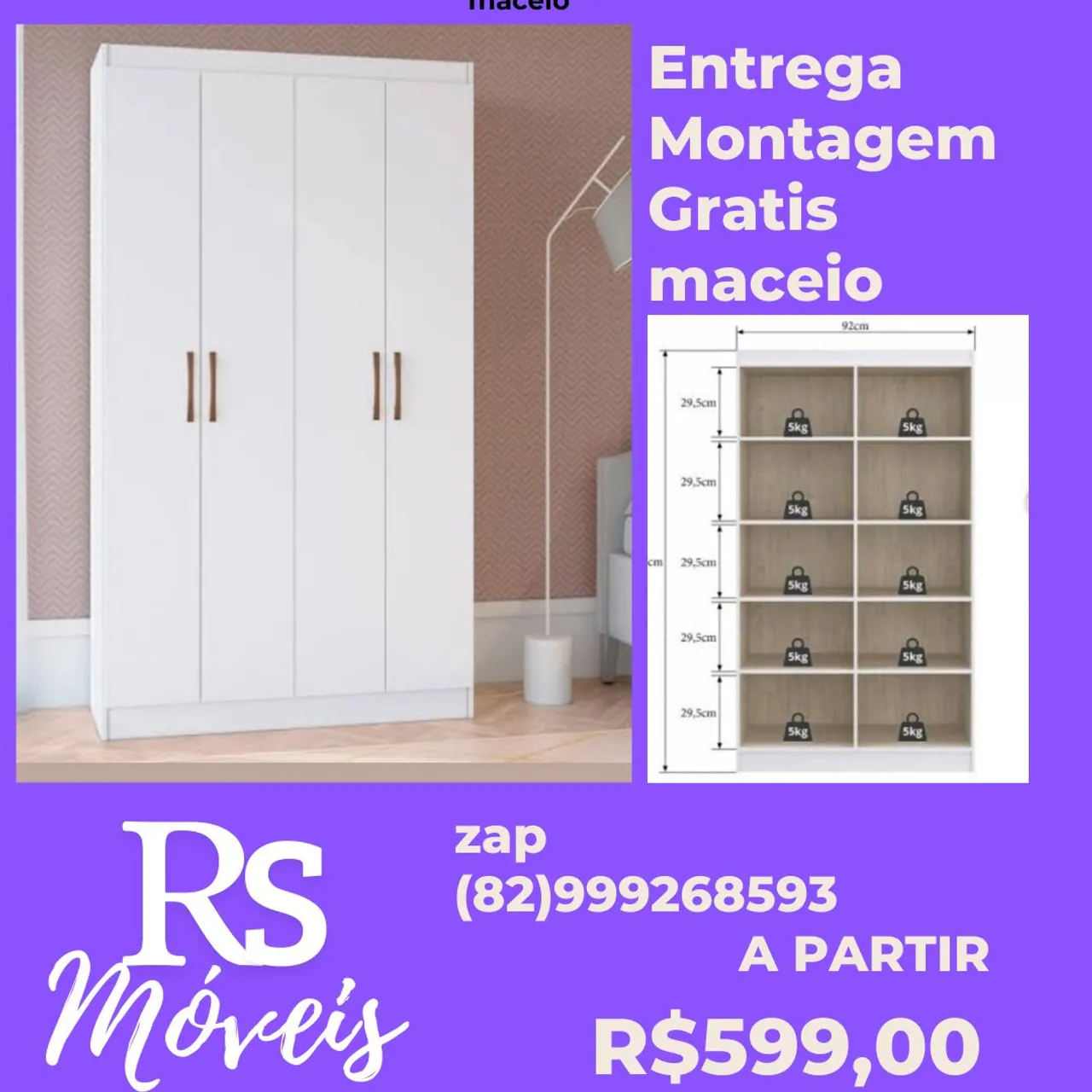 Guarda-Roupa 4 Portas Branco - Entrega Grátis em Maceió