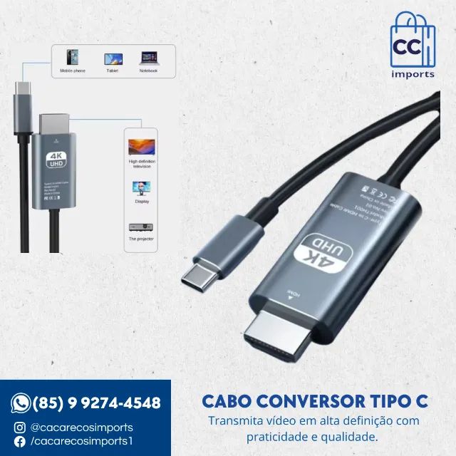Cabo conversor de vídeo TIPO C para HDMI - 4K, 60hz, 2m.