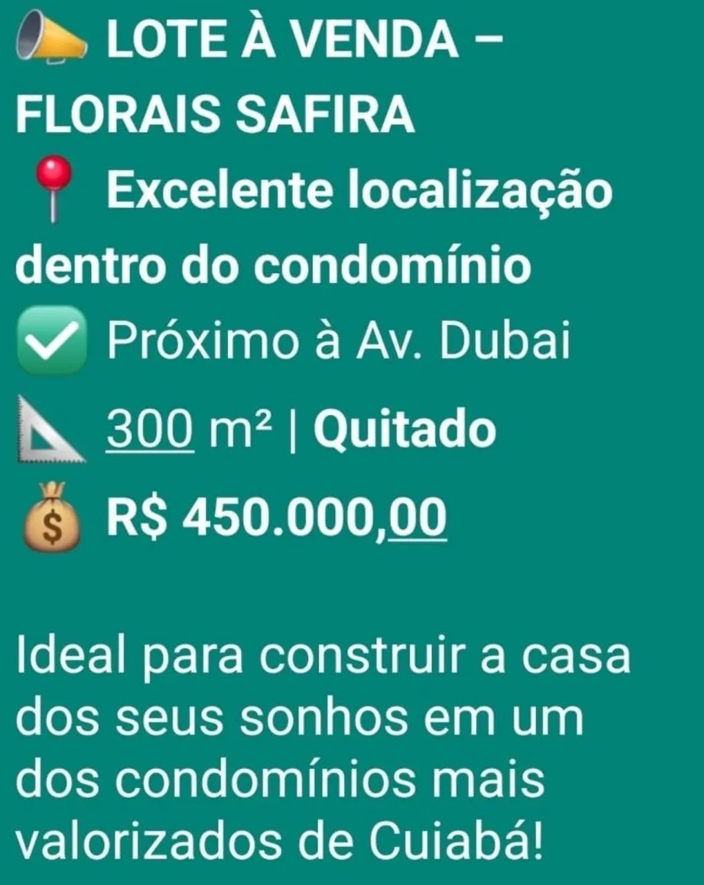 Terreno condominio safira 300mts 