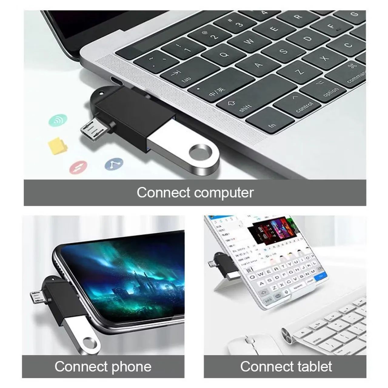 Adaptador de Alimentação 2 em 1 Tipo C para Micro USB, OTG - Foto 5