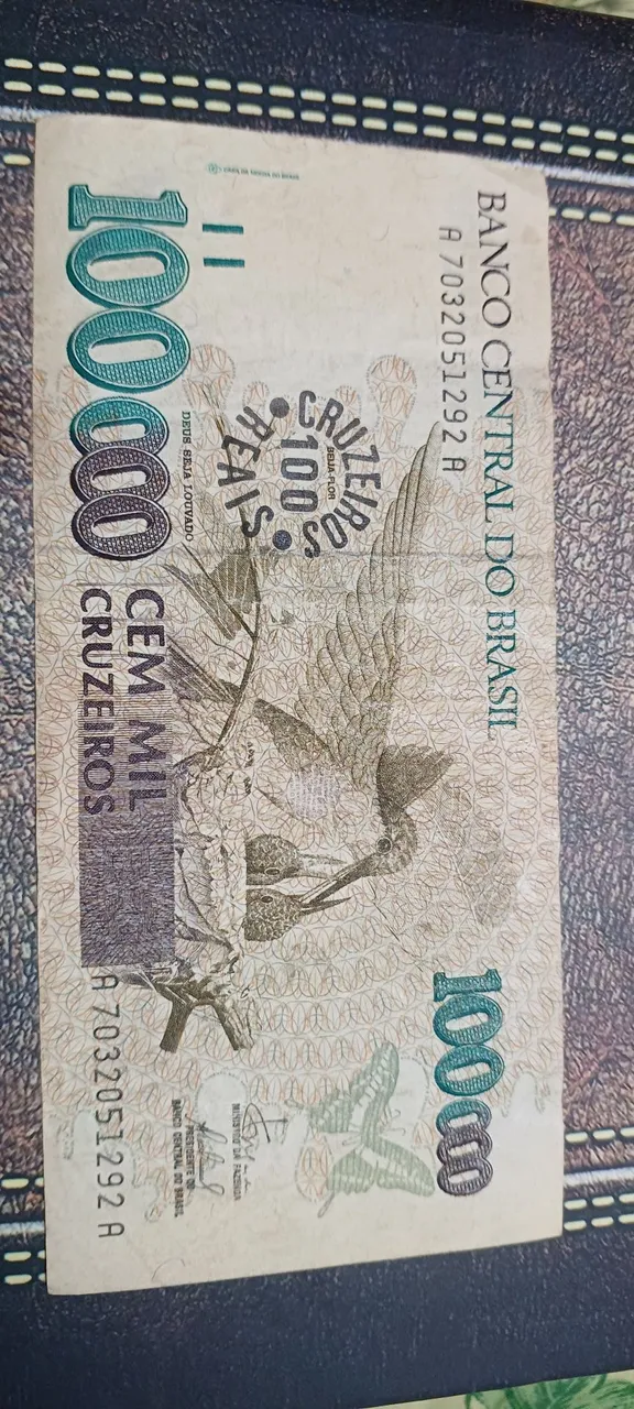 Cédula 100 Mil Cruzeiros Brasileiros - Autêntica