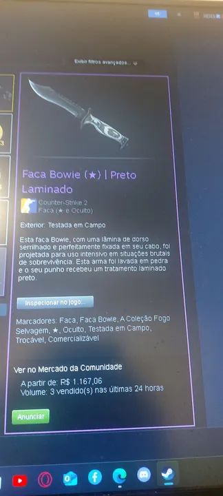 Faca Bowie Laminado Preto - Counter Strike 2