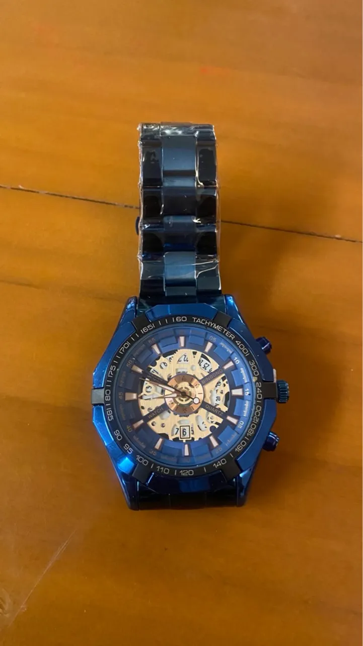 Relógio Masculino Azul Esqueleto Automático