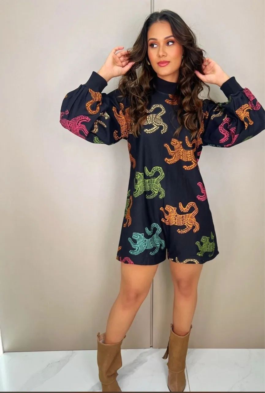 Macacão estampado com mangas bufantes farm GG