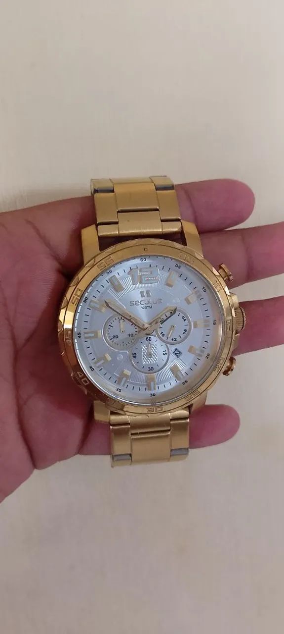 Relógio Seculus Dourado Masculino - Foto 2