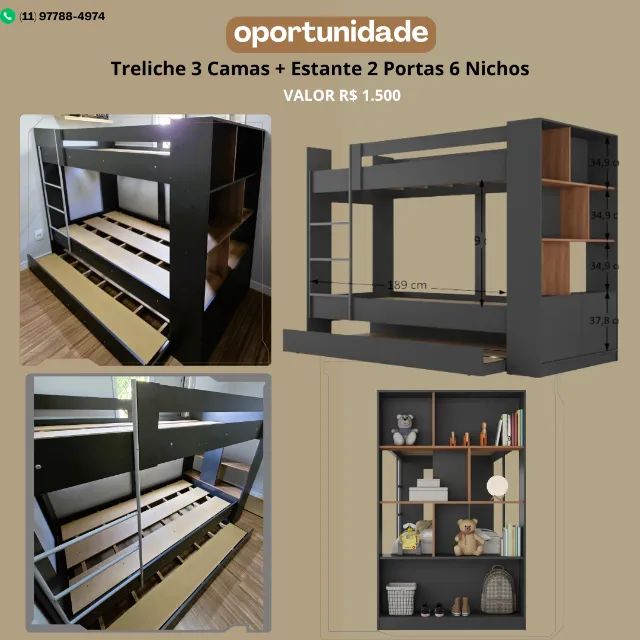 Treliche com Estante 2 Portas e 6 Nichos - SemiNova, Espaço e Organização em um só móvel! - Foto 2