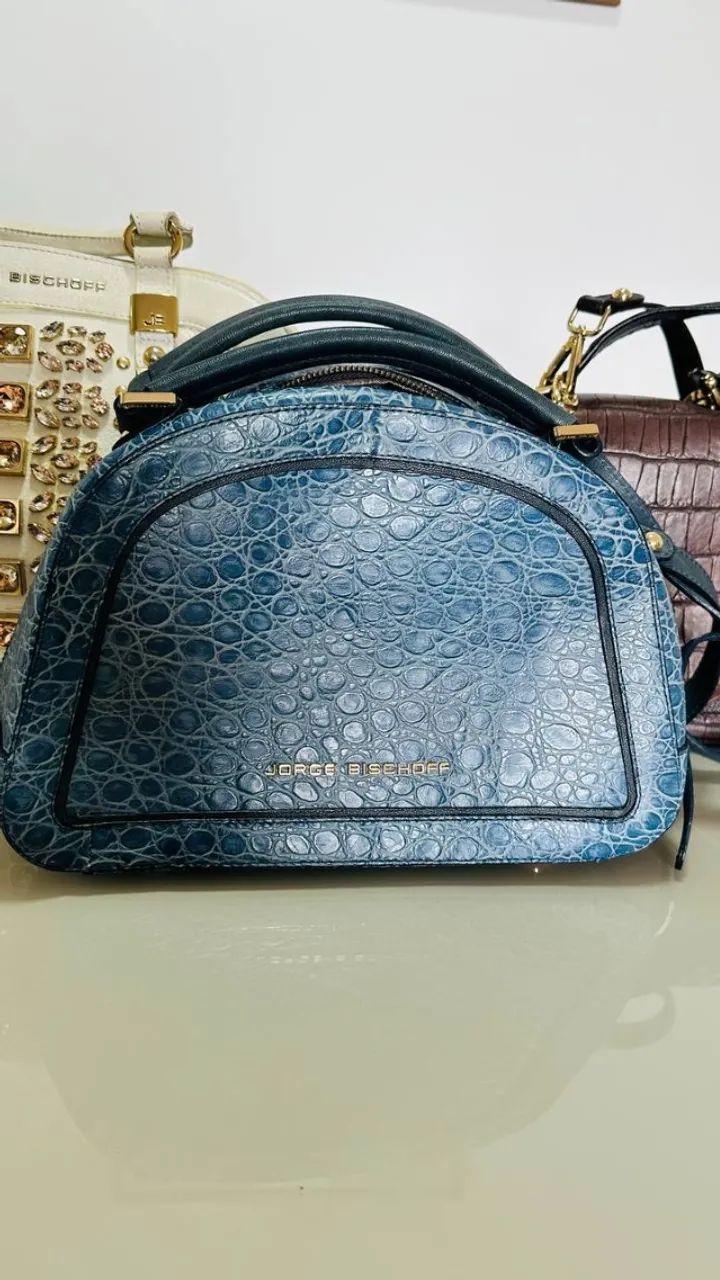 Bolsa Jorge Bischoff Couro Mão E Ombro Azul-marinho