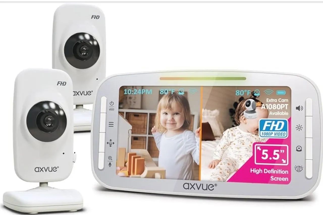 Monitor de vídeo para bebê, 1080P 5,5" HD Display, tela IPS, 2 câmeras HD