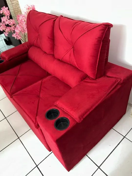 Sofá de 2 Lugares Vermelho de Veludo - Foto 3