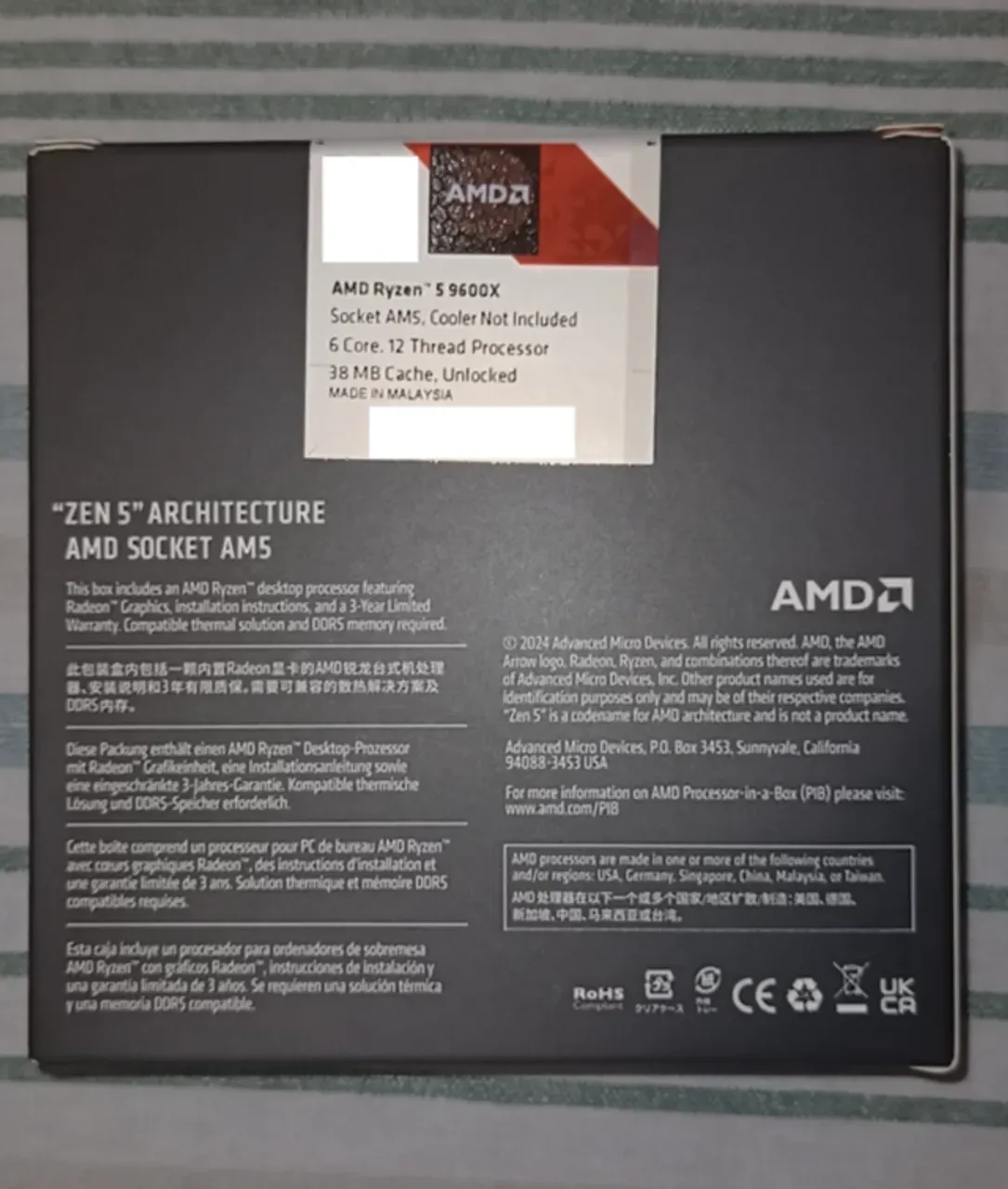 Processador AMD Ryzen 5 9600X 3.9GHz, 5.4GHz, 6-Cores 12-Threads, AM5 (Novo e Lacrado)