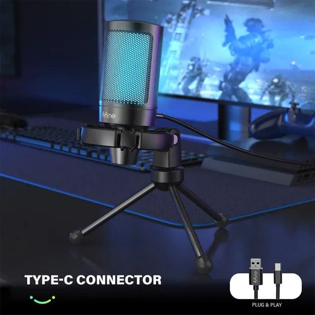 Microfone Gamer Condensador Fifine SuperFrame Edition SFM2, USB, RGB, Black, 12x 16,34  - Foto 5