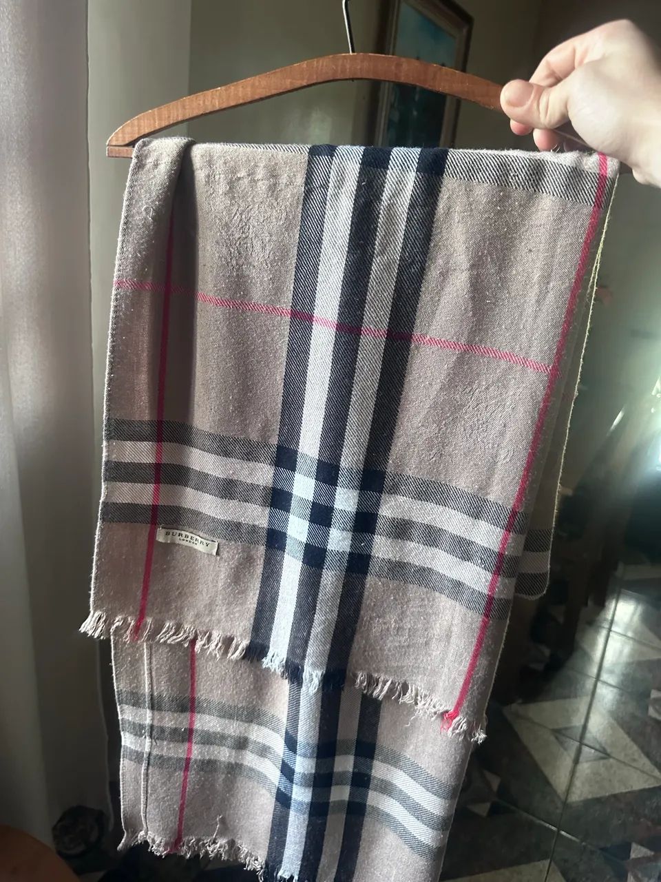 Cachecol Burberry Wide Check Wool Silk Scarf Original | Estado de Novo
