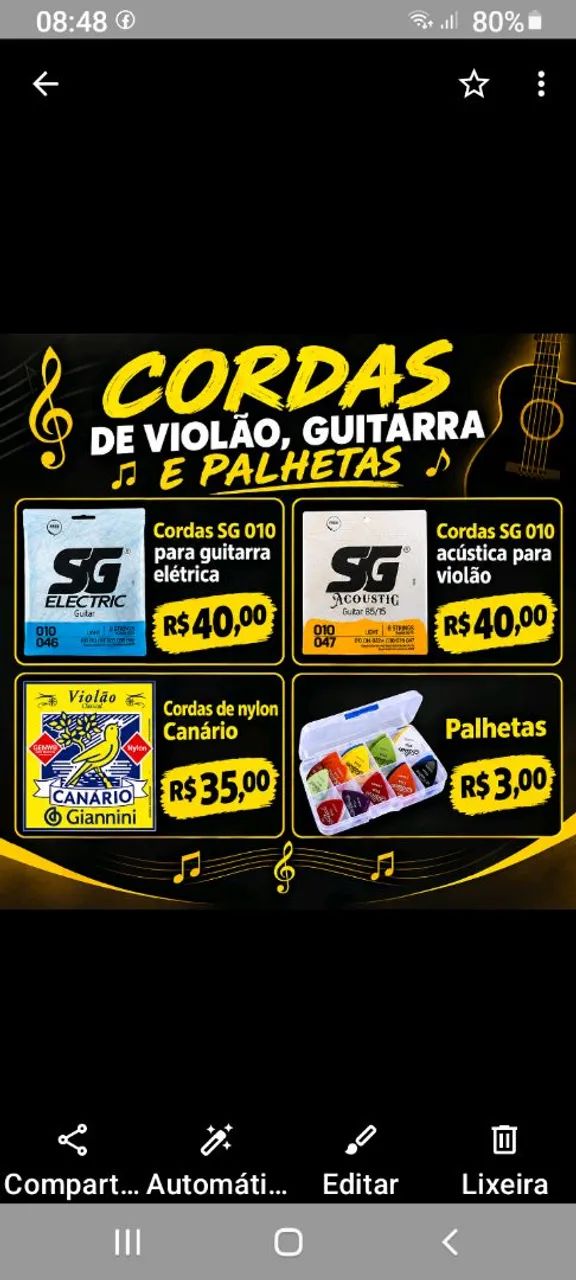 Cordas de violão e guitarra 