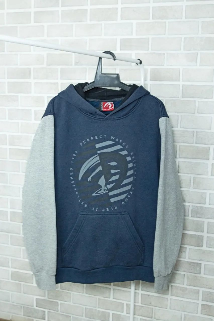 Blusa de Moletom Perfect Wave Azul e Cinza