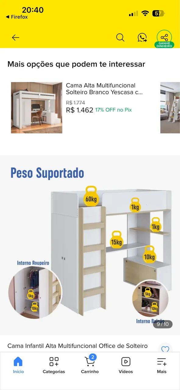 Cama infantil elevada com escrivaninha e roupeiro - Foto 2