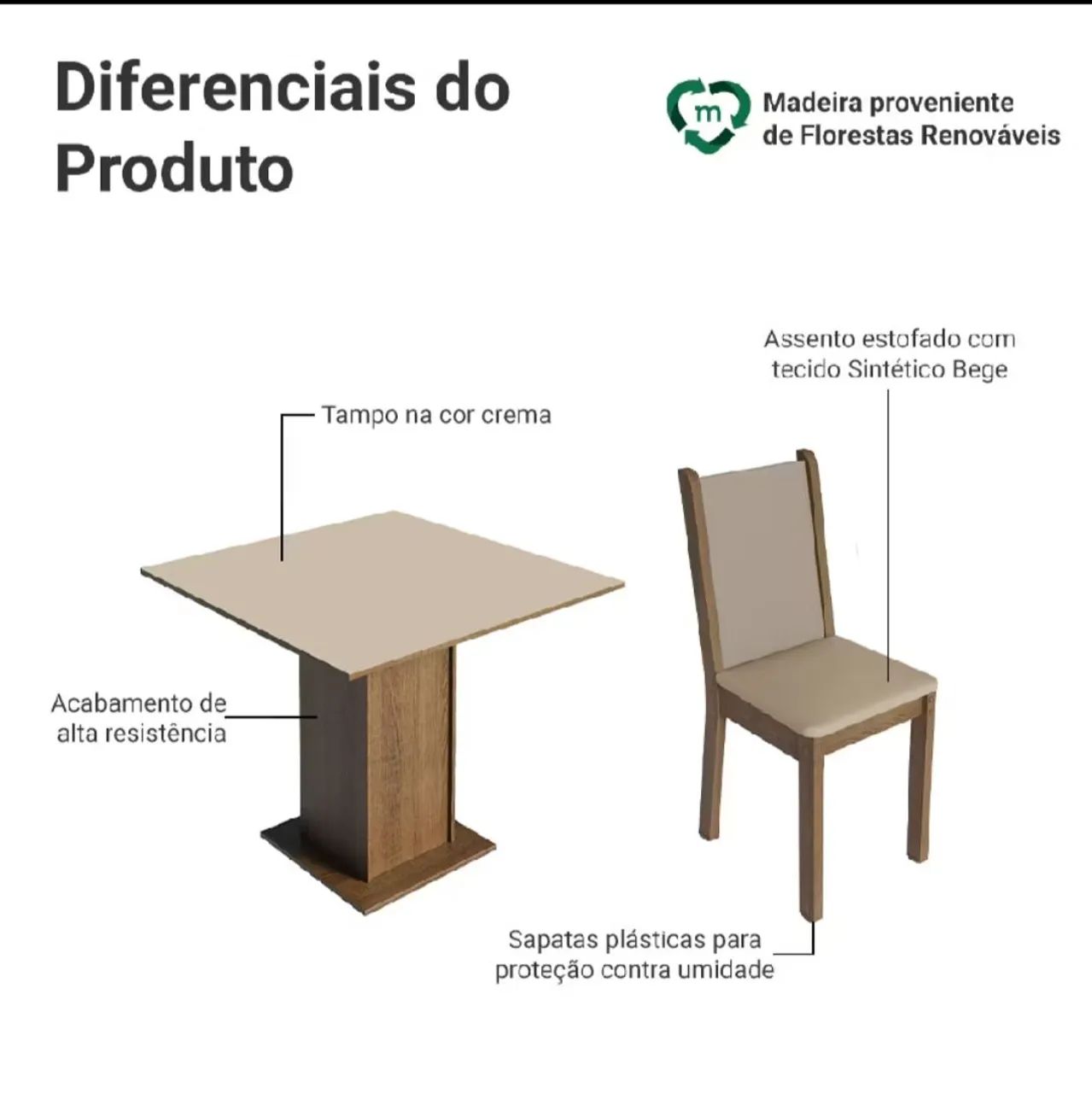 Mesa com tampo de madeira 90X90 com 4 cadeiras  - Foto 5