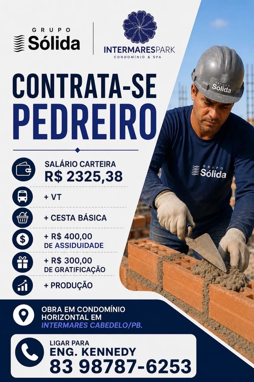 Contrata-se Pedreiro e Serventes