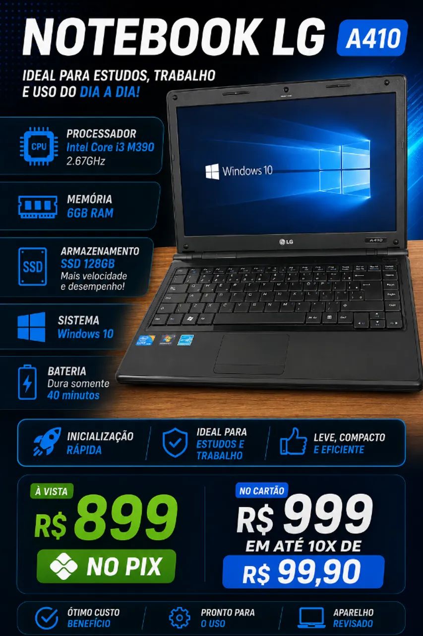 Notebook LG i3 M390 + 6GB Ram + 120GB SSD